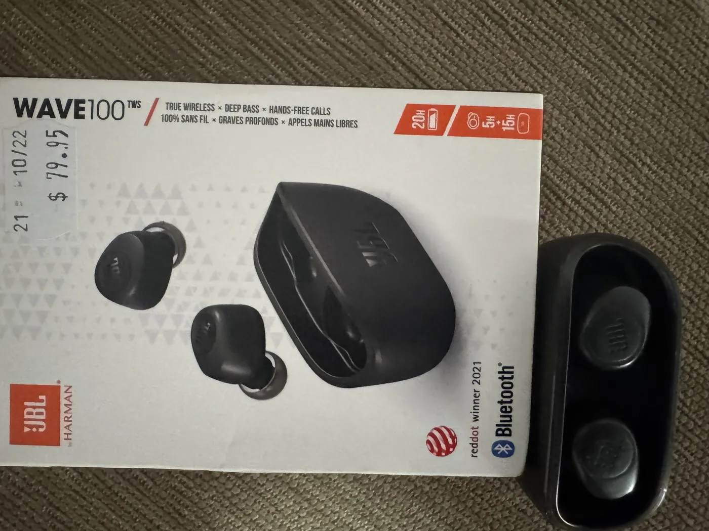 JBL Wave 100 TWS True Wireless Earbuds with Box (Deep Bass, 20H Battery)